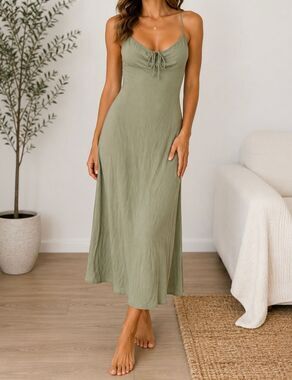 Wilfred Aritzia Sage Green Slip Maxi Dress Size 0 Cowl Neck Bias Cut